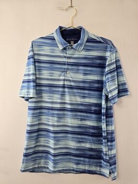 Hickey Freeman Jersey Knit Space Dye Stripe Short Sleeve Polo Golf Shirt Size M